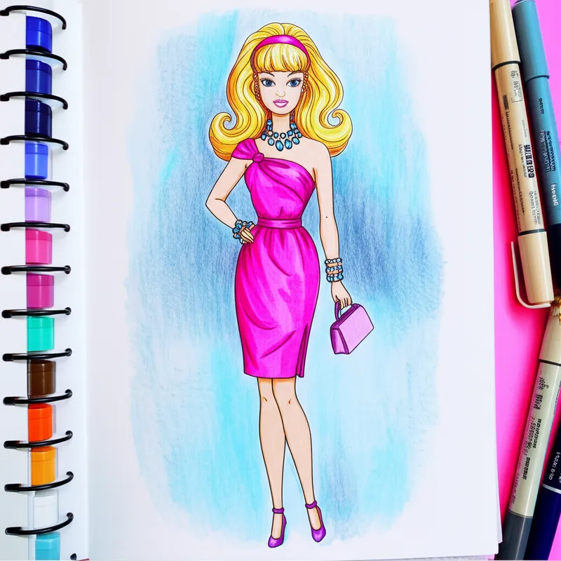 Elegant Retro Glam Fashion Coloring Page colored reference