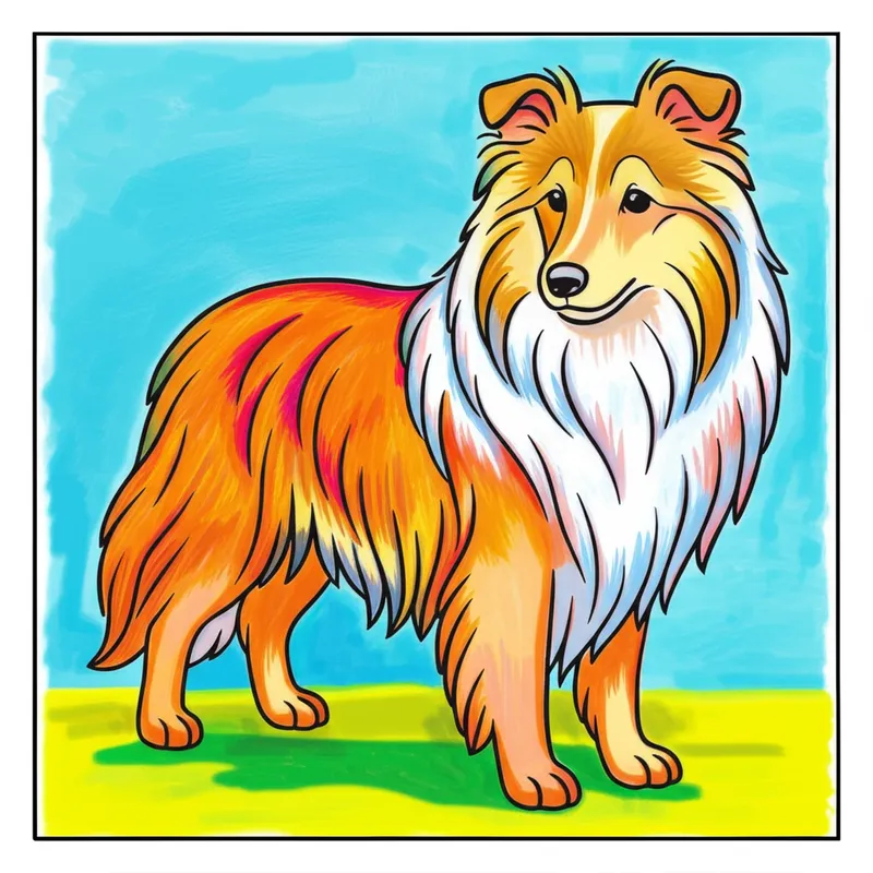 Elegant Shetland Sheepdog Coloring Page colored reference
