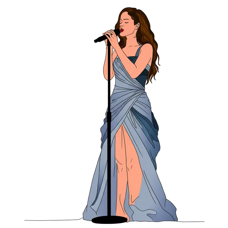 Elegant Singer Performing Coloring Page colored reference