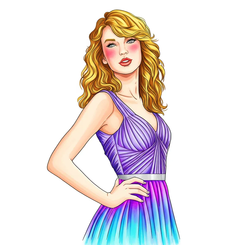 Elegant Taylor Swift Coloring Page colored reference