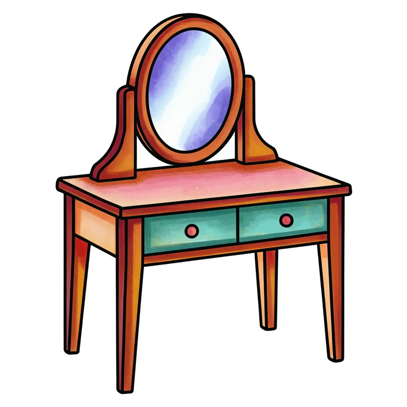 Elegant Vanity Table Coloring Page colored reference