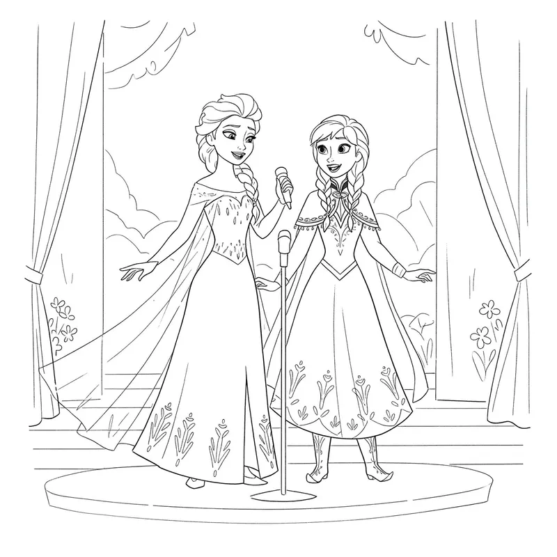 Elsa and Anna's Royal Duet Coloring Page coloring page