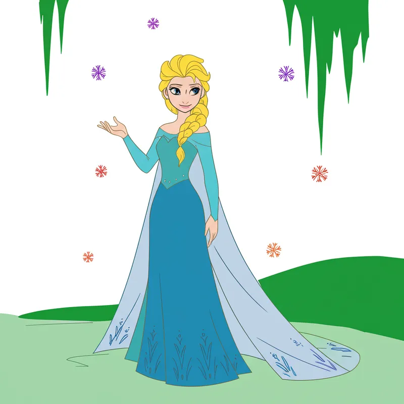 Magical Elsa Frozen Coloring Page colored reference