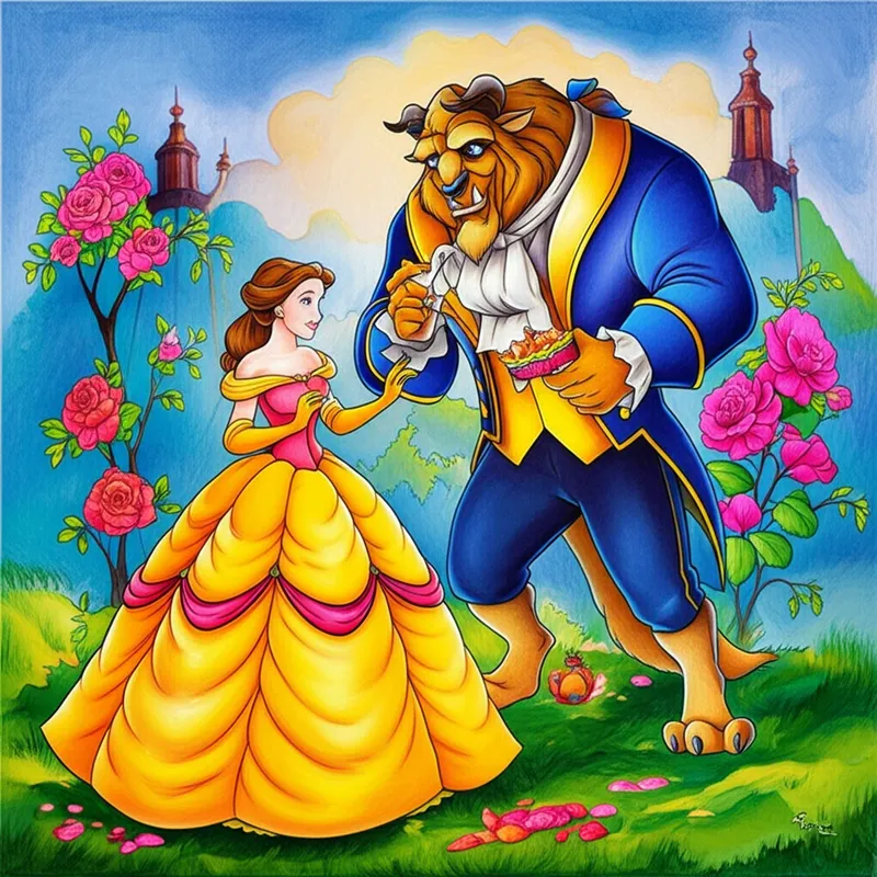 Enchanting Beauty and the Beast Coloring Page colored reference
