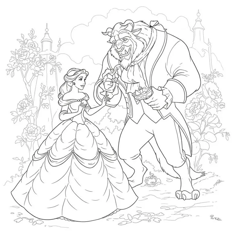 Enchanting Beauty and the Beast Coloring Page coloring page