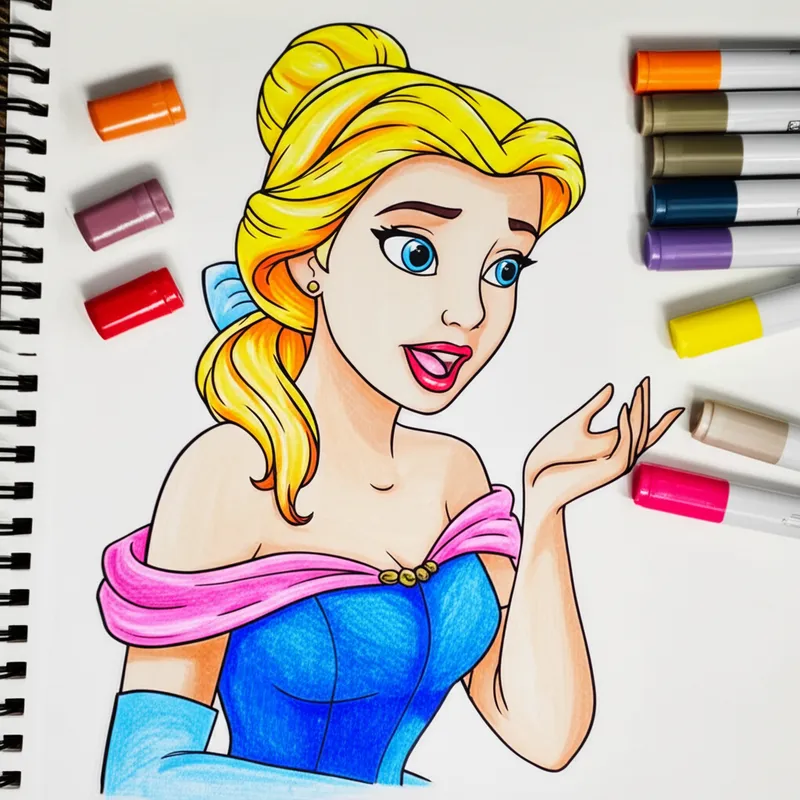 Enchanting Belle Singing Coloring Page colored reference