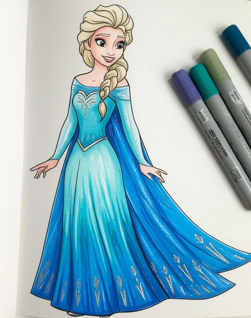 Enchanting Elsa the Snow Queen Coloring Page colored reference