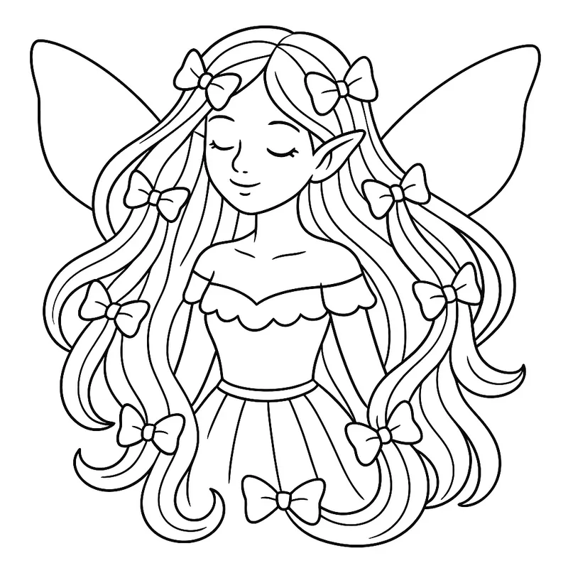 Enchanting Fairy with Bows Coloring Page coloring page
