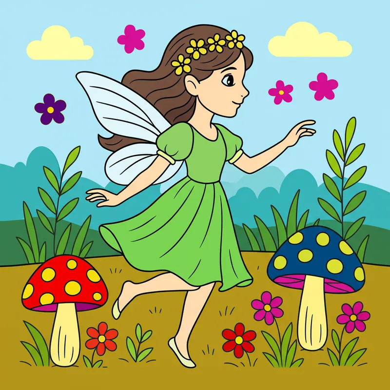 Enchanting Fairy Garden Coloring Page colored reference