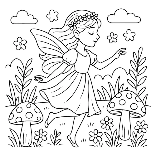 Enchanting Fairy Garden Coloring Page coloring page