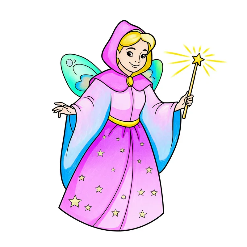 Enchanting Fairy Godmother Coloring Page colored reference