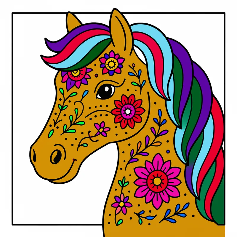 Enchanting Floral Horse Coloring Page colored reference