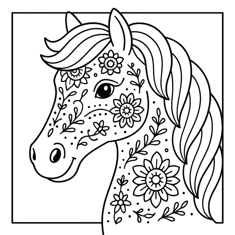 Enchanting Floral Horse Coloring Page coloring page