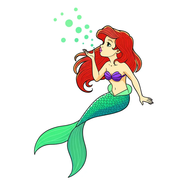 Enchanting Mermaid Blowing Bubbles Coloring Page colored reference
