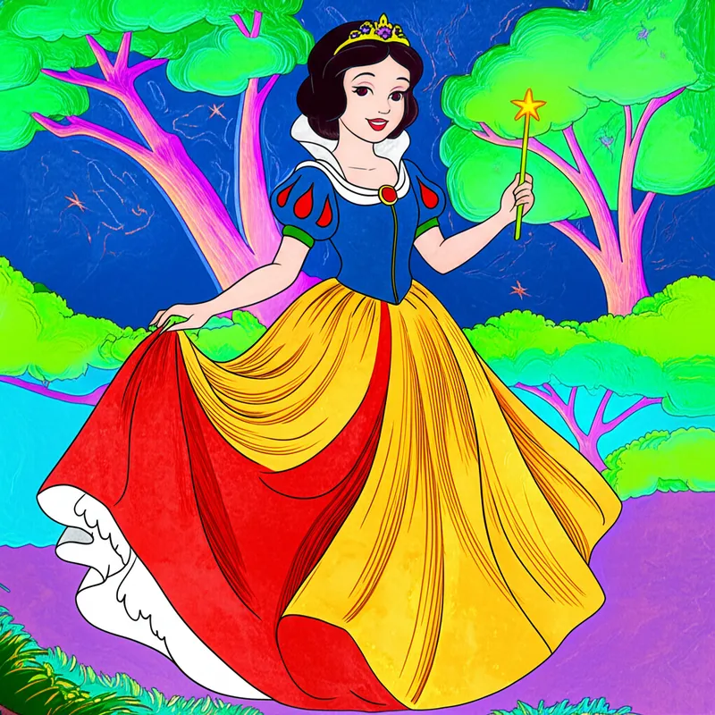 Enchanting Princess with Wand Coloring Page colored reference
