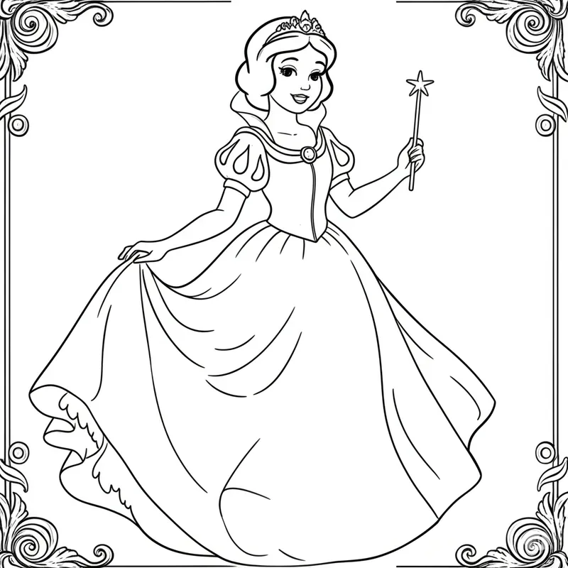 Enchanting Princess with Wand Coloring Page coloring page