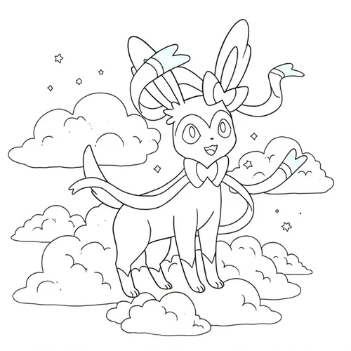 Enchanting Sylveon on Clouds Coloring Page coloring page