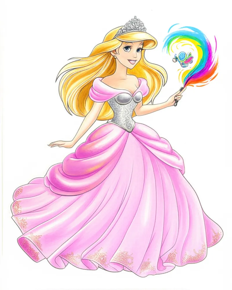 Enchanting Princess with Magic Wand Coloring Page colored reference