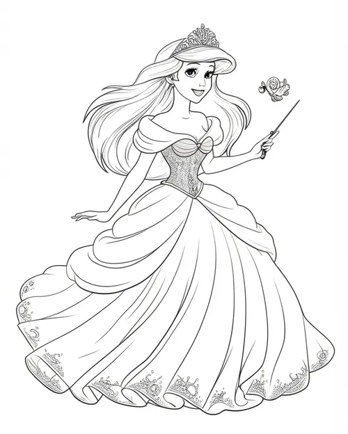 Enchanting Princess with Magic Wand Coloring Page coloring page