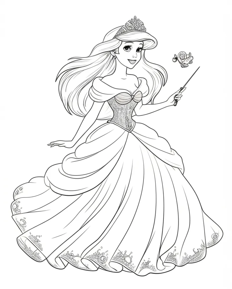 Enchanting Princess with Magic Wand Coloring Page coloring page