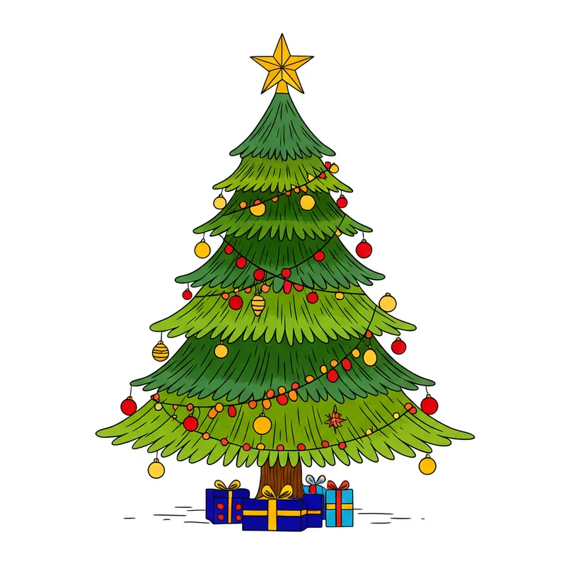 Festive Christmas Tree Coloring Page colored reference