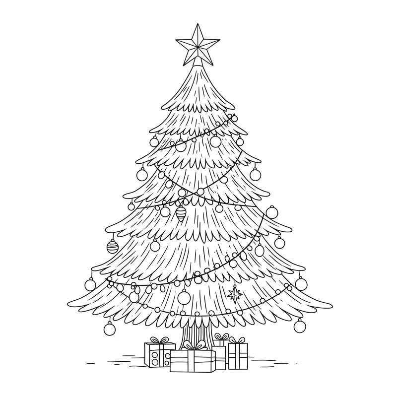 Festive Christmas Tree Coloring Page coloring page