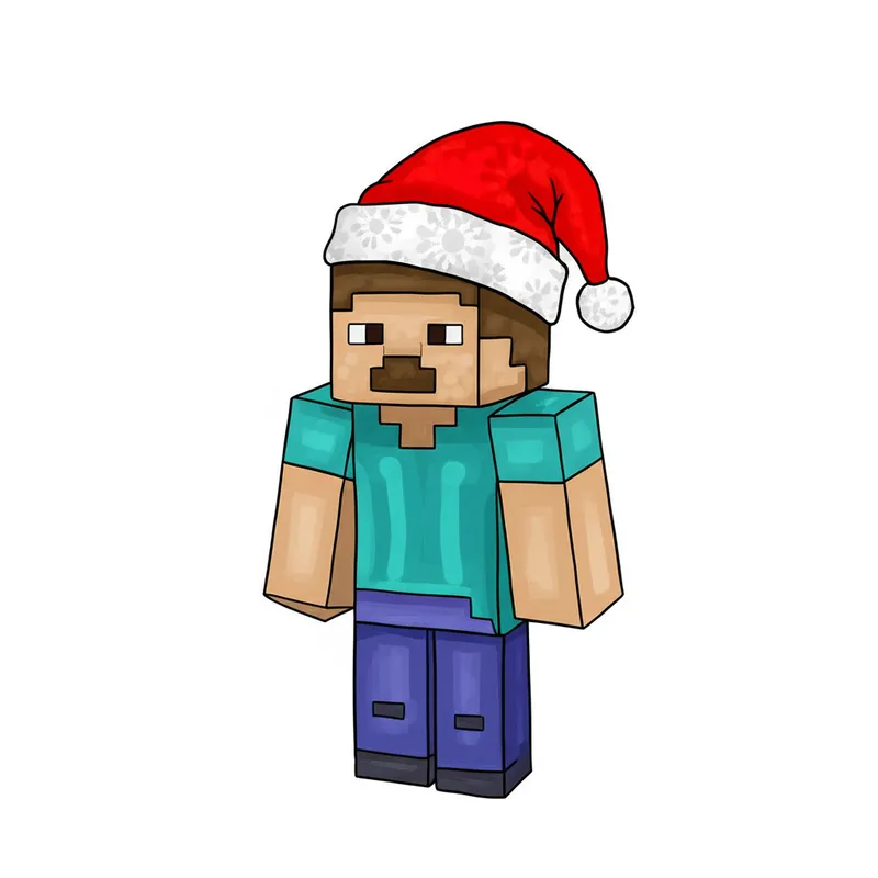 Festive Minecraft Steve Santa Hat Coloring Page colored reference