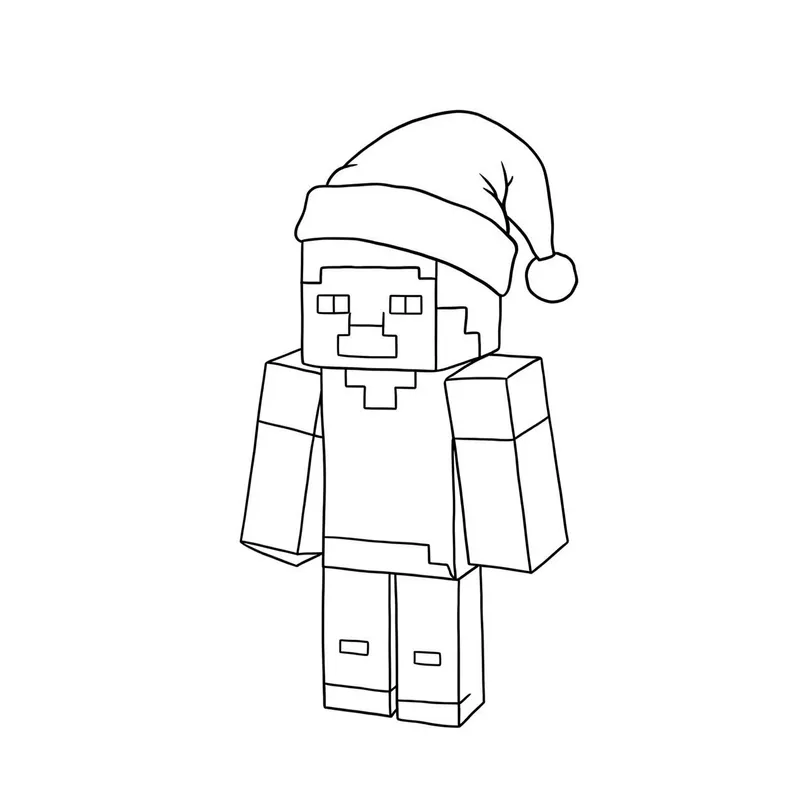 Festive Minecraft Steve Santa Hat Coloring Page coloring page