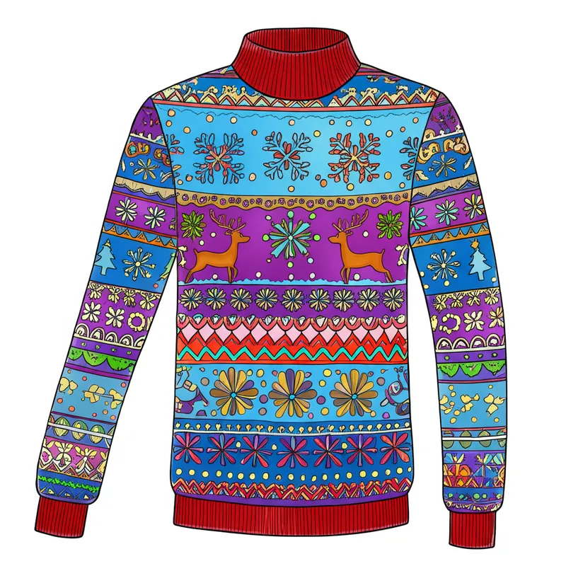 Festive Ugly Christmas Sweater Coloring Page colored reference