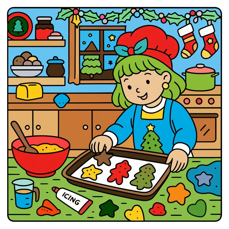 Festive Christmas Cookie Baking Coloring Page colored reference