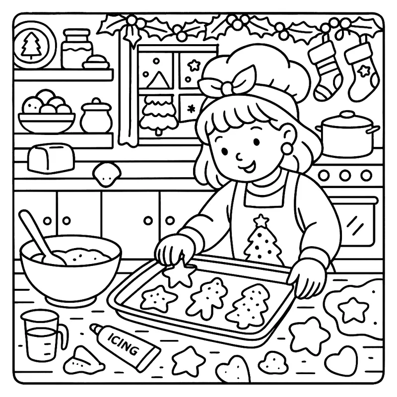 Festive Christmas Cookie Baking Coloring Page coloring page
