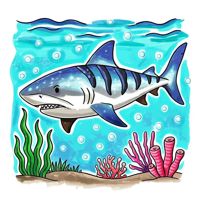 Fierce Tiger Shark Coloring Page colored reference
