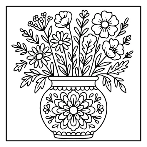 Folk Art Flower Vase Coloring Page coloring page