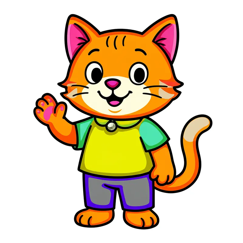 Friendly Waving Cat Coloring Page colored reference