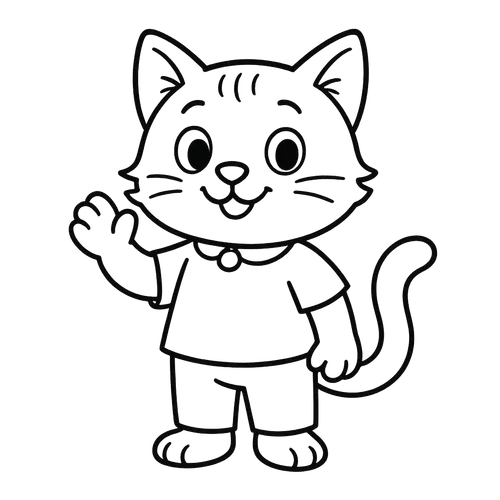 Friendly Waving Cat Coloring Page coloring page