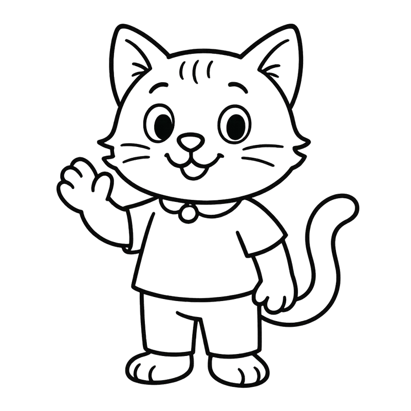 Friendly Waving Cat Coloring Page coloring page