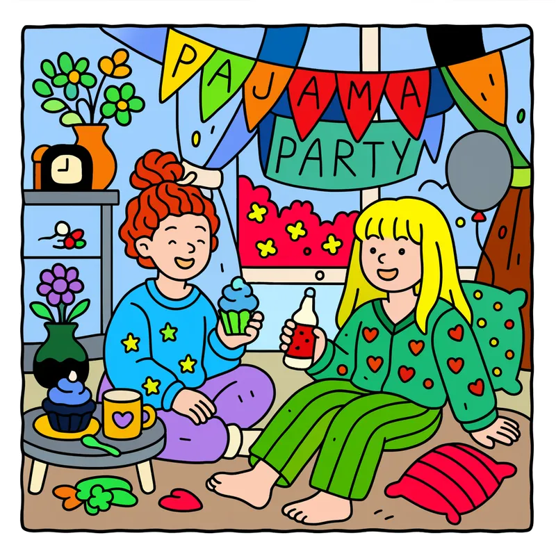 Fun Pajama Party Coloring Page colored reference