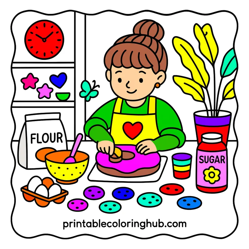 Sweet Treats Girl Baking Cookies Coloring Page colored reference