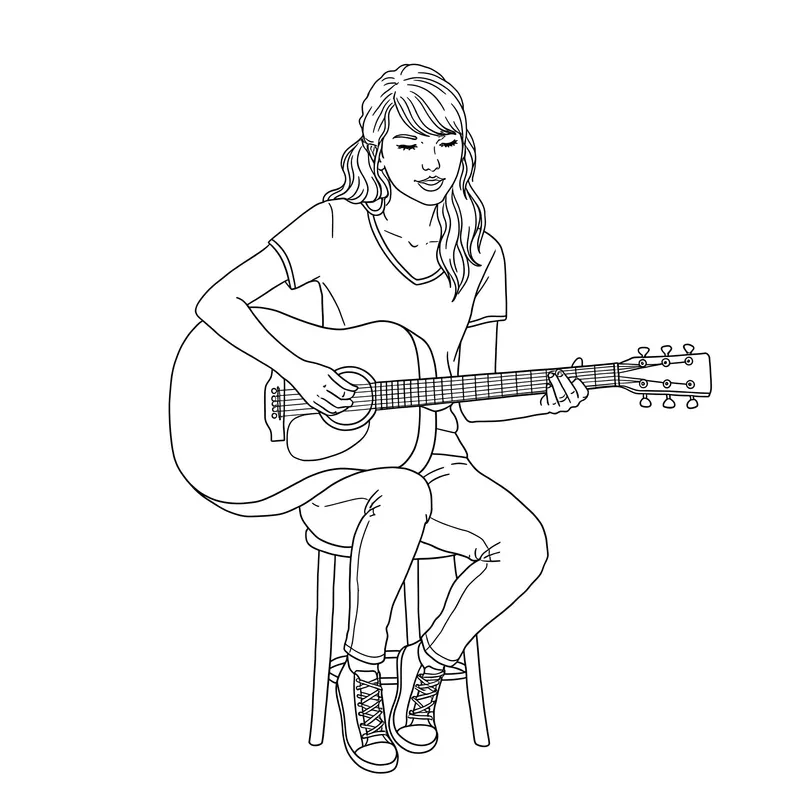 Girl Lost in Music Guitar Coloring Page coloring page