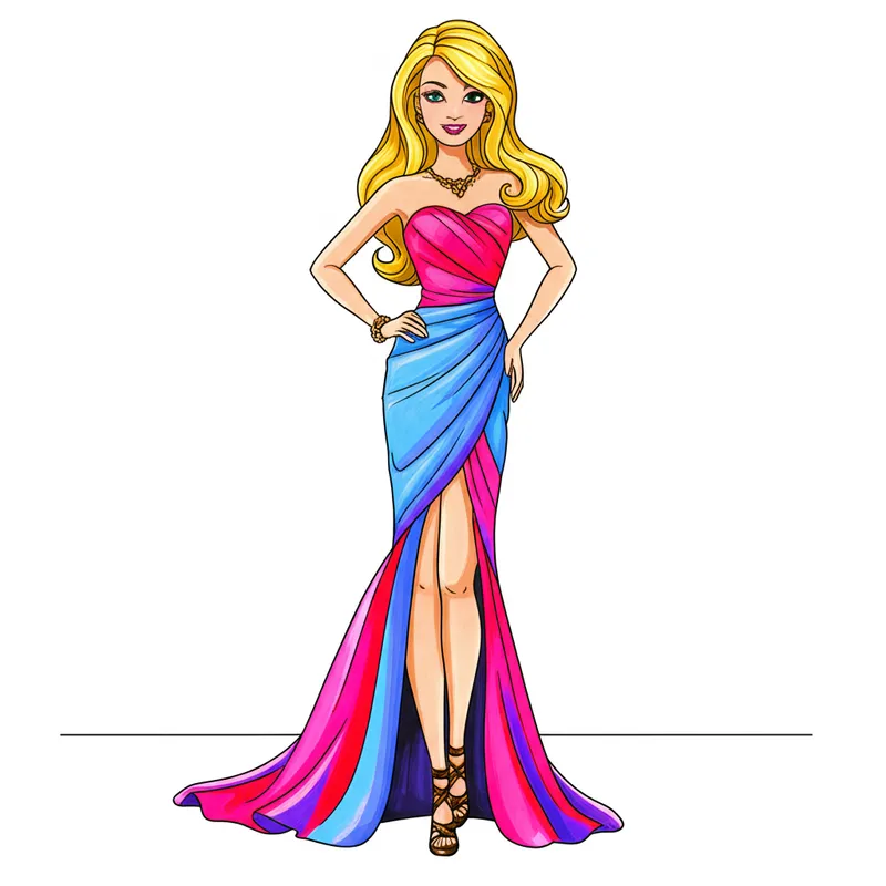 Glamorous Barbie Fashion Coloring Page colored reference