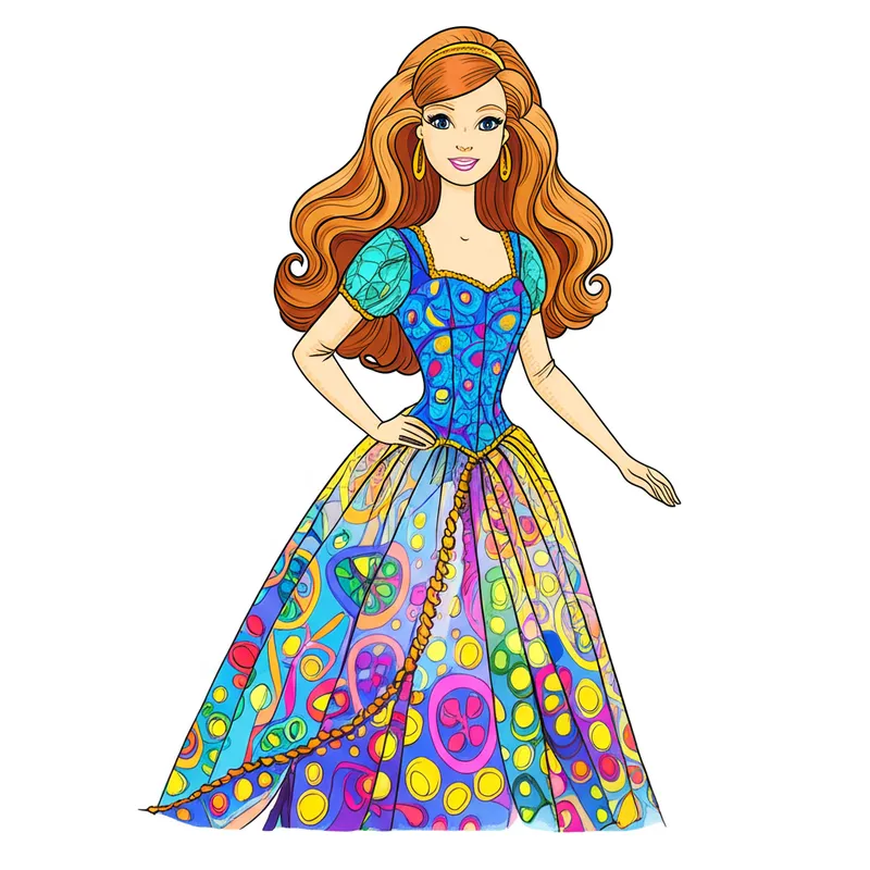 Glamorous Barbie Princess Coloring Page colored reference