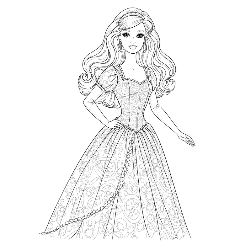 Glamorous Barbie Princess Coloring Page coloring page