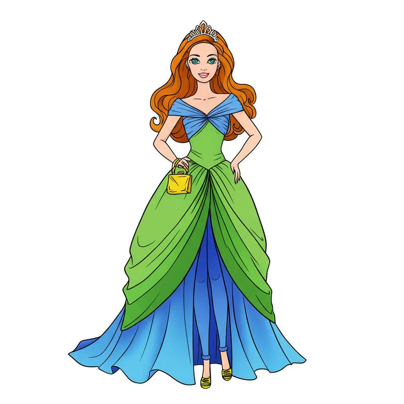 Glamorous Princess Ball Gown Coloring Page colored reference