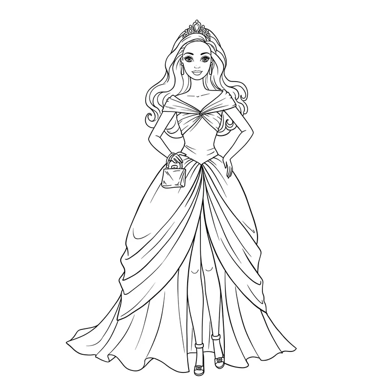 Glamorous Princess Ball Gown Coloring Page coloring page