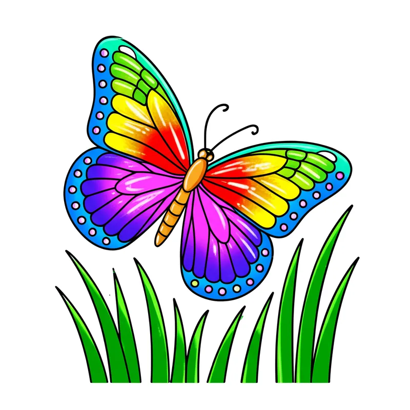 Graceful Butterfly Over Grass Coloring Page colored reference