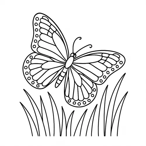 Graceful Butterfly Over Grass Coloring Page coloring page