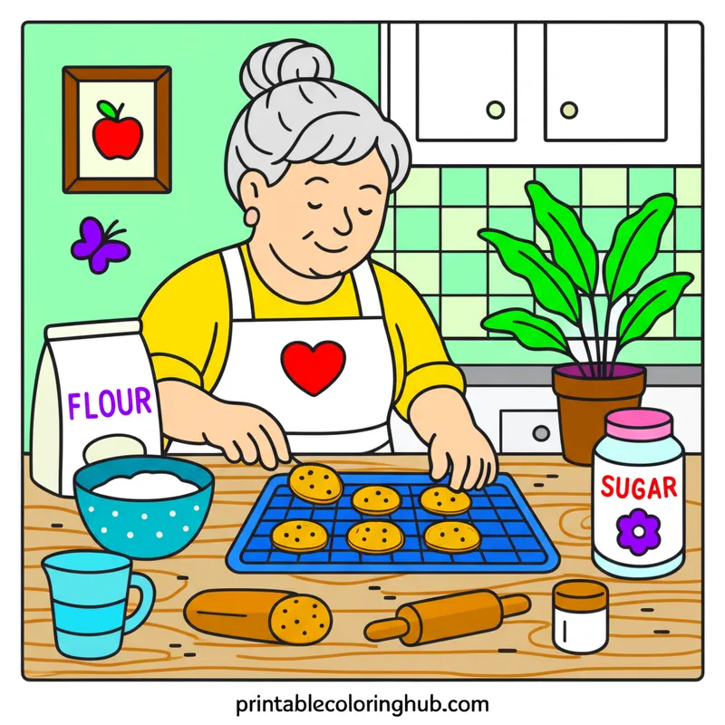 Grandma Baking Cookies Coloring Page colored reference