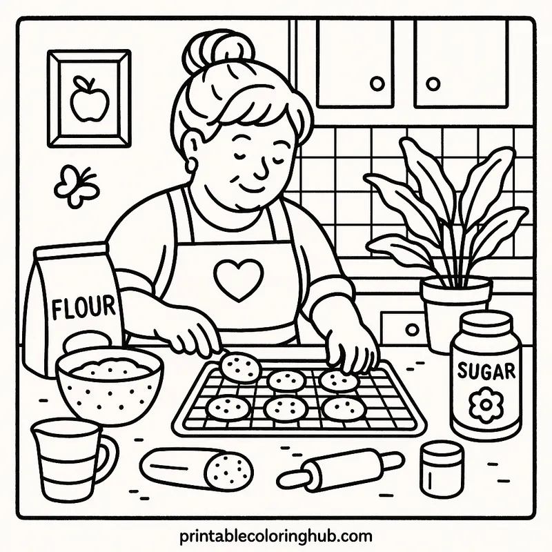 Grandma Baking Cookies Coloring Page coloring page