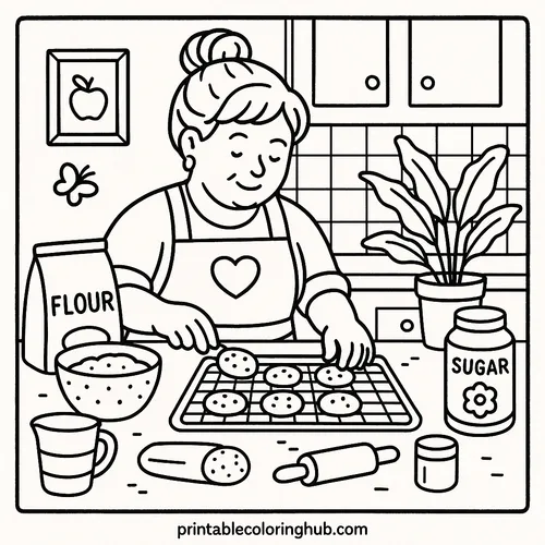 Grandma Baking Cookies Coloring Page coloring page
