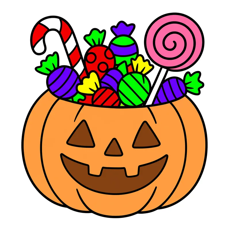 Halloween Pumpkin Candy Basket Coloring Page colored reference